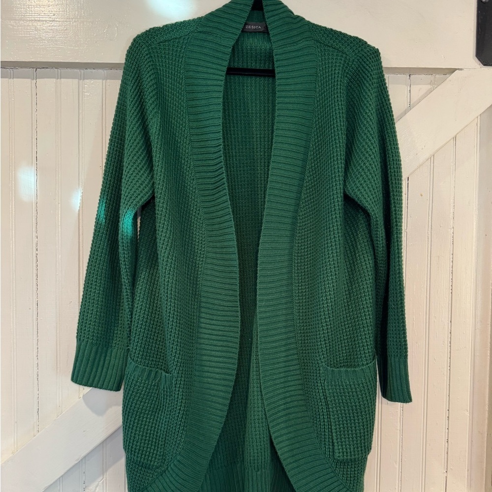 ZESICA Emerald Green Waffle Knit Open Front Cardigan Size Large - Picture 7 of 13